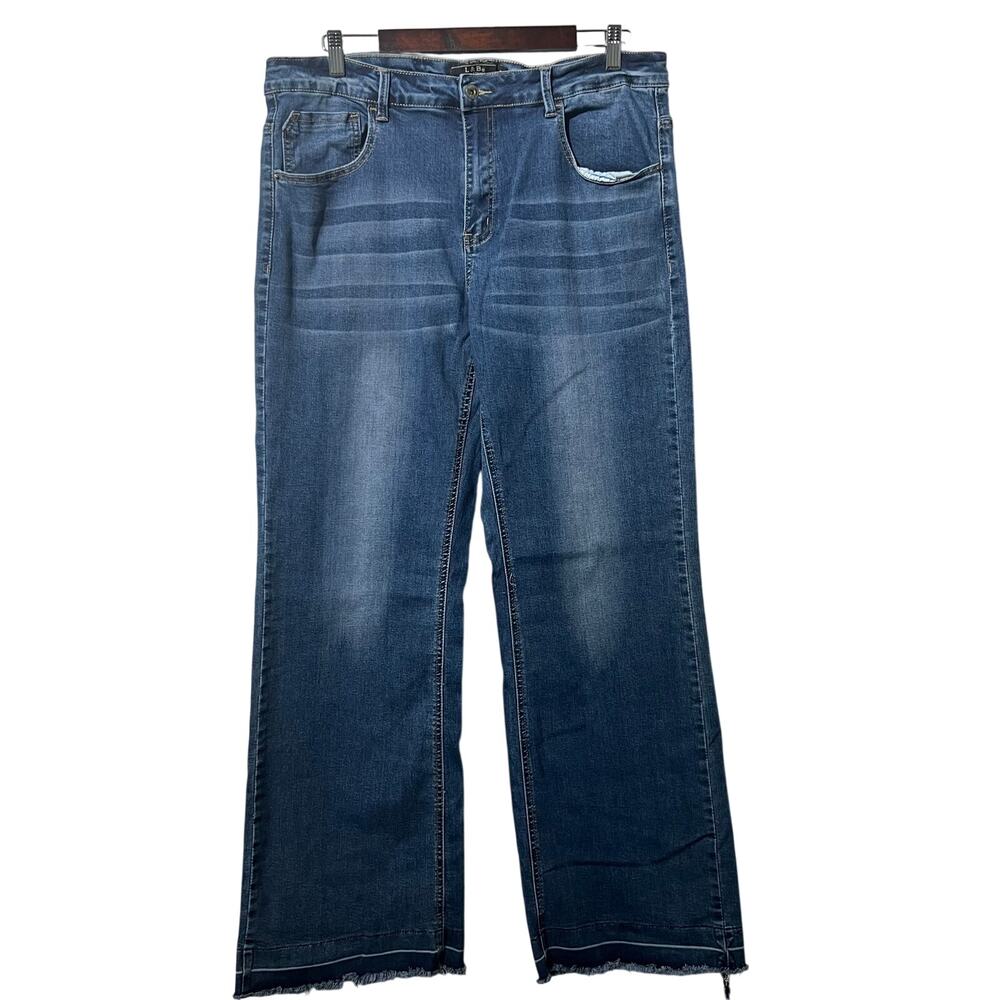 Lucky & Blessed Jeans Women's Plus Size 18 Blue Flare Leg Frayed Hem Boho